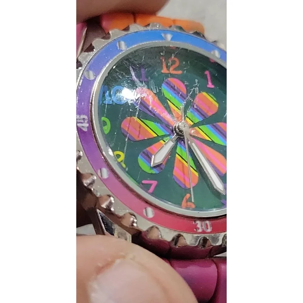 Accutime Women's Multi-color Rainbow Flower Silicone Analog‎ Quartz Watch